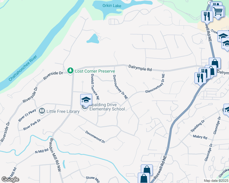 map of restaurants, bars, coffee shops, grocery stores, and more near 269 Hillswick Court Northeast in Atlanta