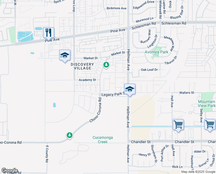 map of restaurants, bars, coffee shops, grocery stores, and more near 16576 Ground Breaker Avenue in Corona