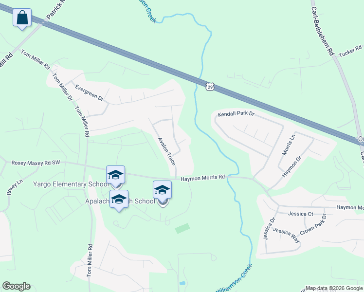 map of restaurants, bars, coffee shops, grocery stores, and more near 1407 Silvergate Way in Winder