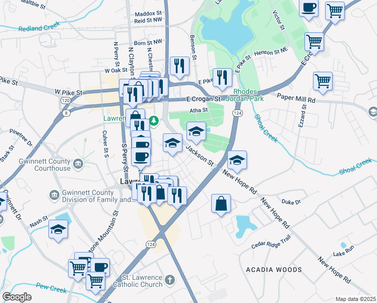 map of restaurants, bars, coffee shops, grocery stores, and more near 262 Jackson Street in Lawrenceville