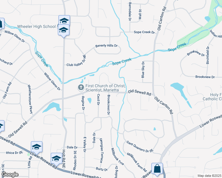 map of restaurants, bars, coffee shops, grocery stores, and more near 2785 Old Sewell Road in Marietta