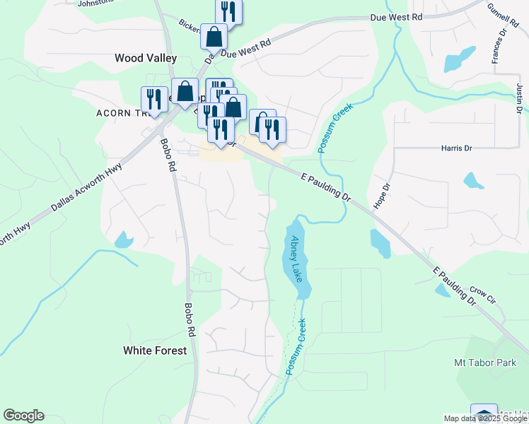 map of restaurants, bars, coffee shops, grocery stores, and more near LOT207 Riverwood Drive in Dallas