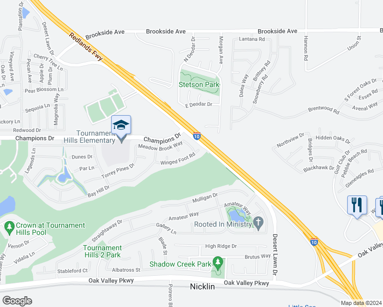 map of restaurants, bars, coffee shops, grocery stores, and more near 11585 Bunker Place in Beaumont