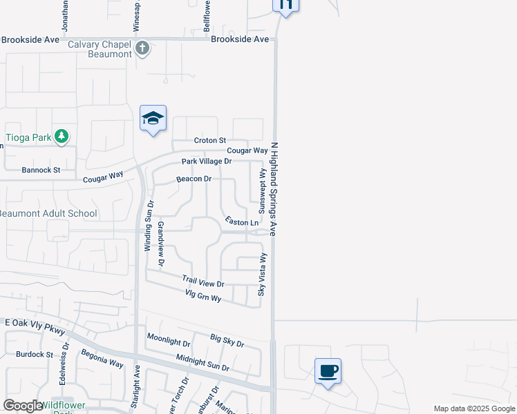 map of restaurants, bars, coffee shops, grocery stores, and more near 1563 Sunswept Way in Beaumont