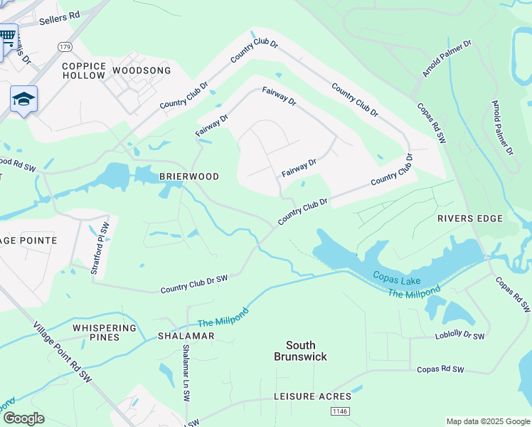 map of restaurants, bars, coffee shops, grocery stores, and more near 167 Country Club Drive in Shallotte