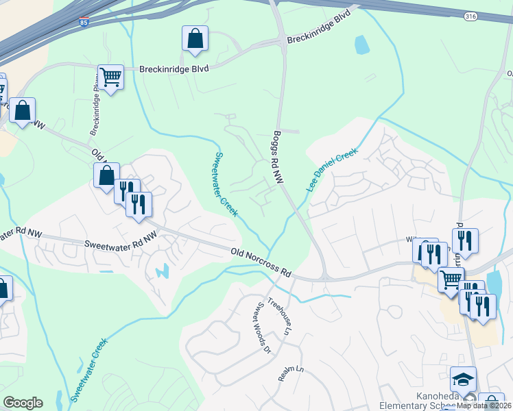 map of restaurants, bars, coffee shops, grocery stores, and more near 1521 Autumn Village Court in Duluth