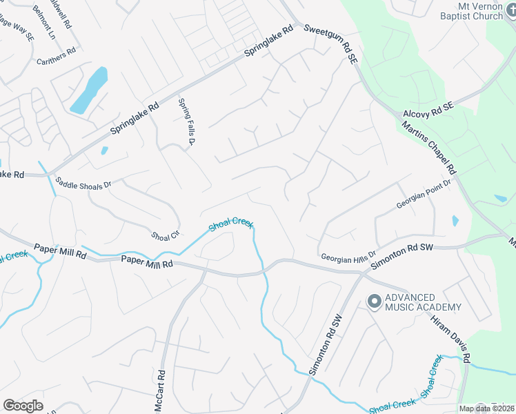 map of restaurants, bars, coffee shops, grocery stores, and more near 595 Castlebrooke Drive Southeast in Lawrenceville