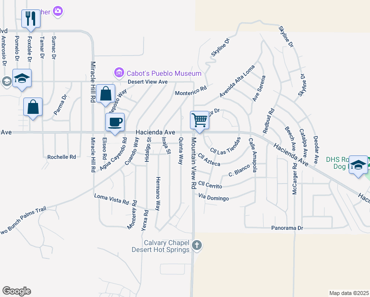 map of restaurants, bars, coffee shops, grocery stores, and more near 13176 Quinta Way in Desert Hot Springs