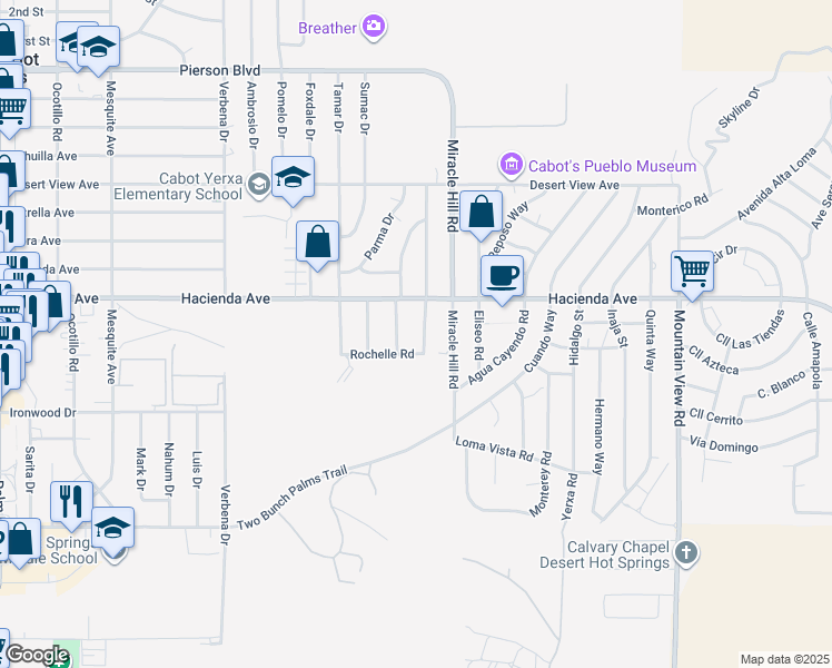 map of restaurants, bars, coffee shops, grocery stores, and more near in Desert Hot Springs
