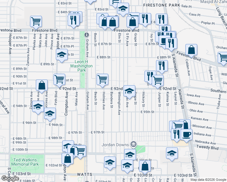 map of restaurants, bars, coffee shops, grocery stores, and more near 9226 Bandera Street in Los Angeles
