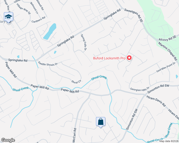 map of restaurants, bars, coffee shops, grocery stores, and more near 645 Castlebrooke Way Southeast in Lawrenceville