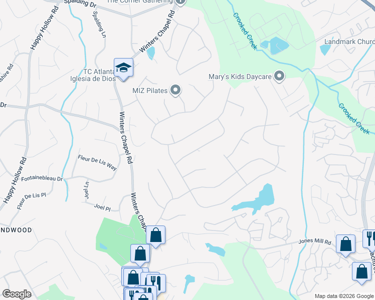 map of restaurants, bars, coffee shops, grocery stores, and more near 6835 Ramundo Drive Northwest in Atlanta