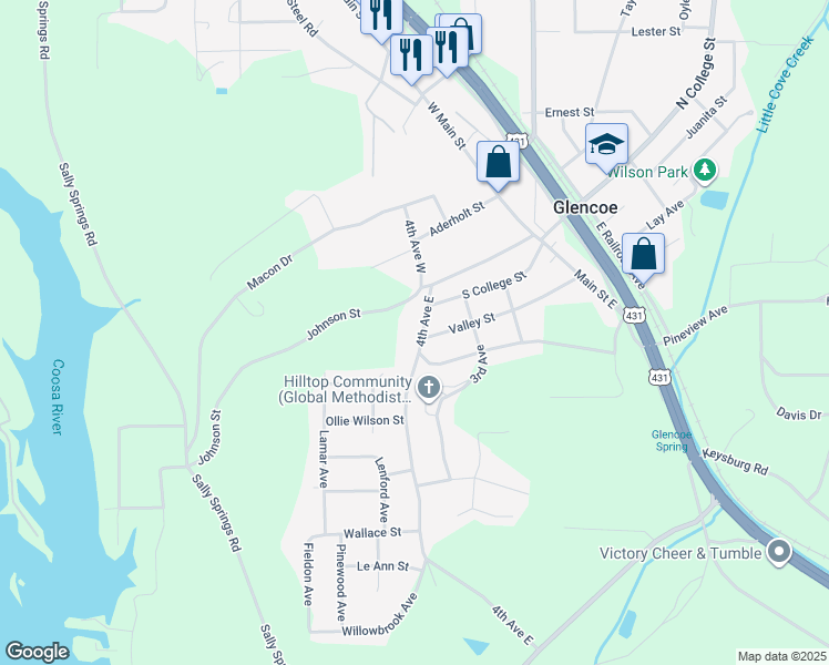 map of restaurants, bars, coffee shops, grocery stores, and more near 202 4th Avenue East in Glencoe