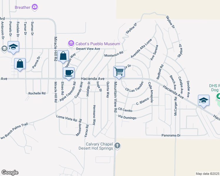 map of restaurants, bars, coffee shops, grocery stores, and more near 13176 Quinta Way in Desert Hot Springs
