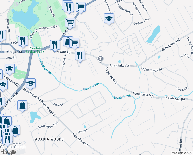 map of restaurants, bars, coffee shops, grocery stores, and more near 269 Green Bridge Court Southeast in Lawrenceville