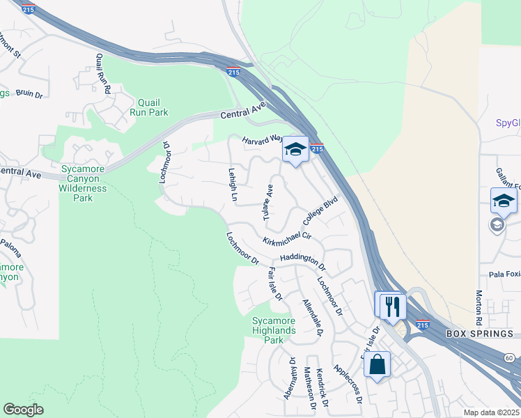 map of restaurants, bars, coffee shops, grocery stores, and more near 20248 Princeton Avenue in Riverside