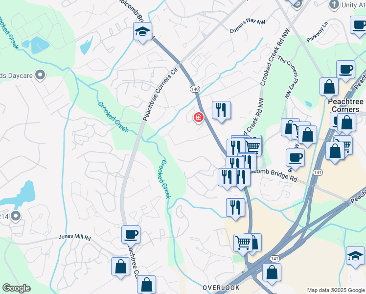 map of restaurants, bars, coffee shops, grocery stores, and more near 6350 Holcomb Way in Norcross
