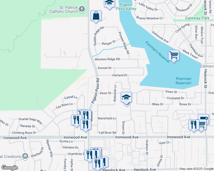 map of restaurants, bars, coffee shops, grocery stores, and more near 11559 Parakeet Court in Moreno Valley