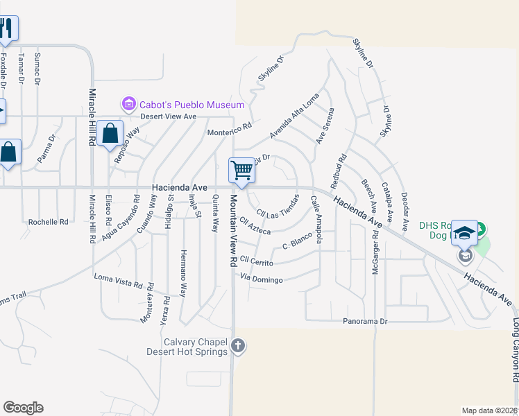 map of restaurants, bars, coffee shops, grocery stores, and more near 68111 Calle Las Tiendas in Desert Hot Springs