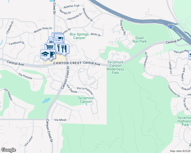 map of restaurants, bars, coffee shops, grocery stores, and more near 600 Central Avenue in Riverside