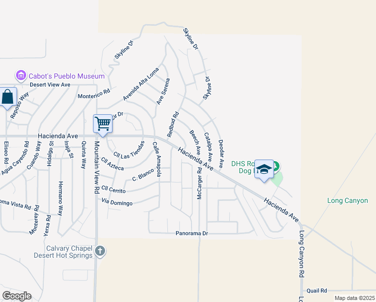 map of restaurants, bars, coffee shops, grocery stores, and more near 13072 Acacia Avenue in Desert Hot Springs