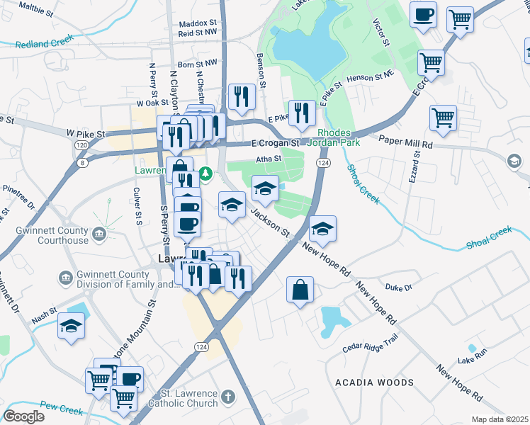 map of restaurants, bars, coffee shops, grocery stores, and more near 263 Jackson Street in Lawrenceville
