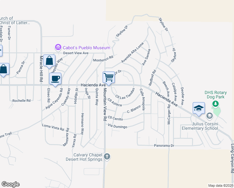 map of restaurants, bars, coffee shops, grocery stores, and more near 68111 Calle Las Tiendas in Desert Hot Springs