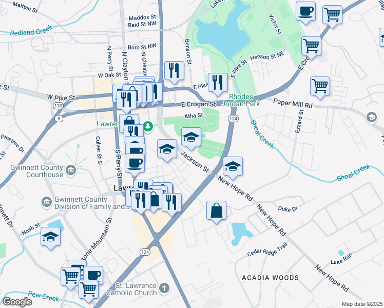 map of restaurants, bars, coffee shops, grocery stores, and more near 263 Jackson Street in Lawrenceville