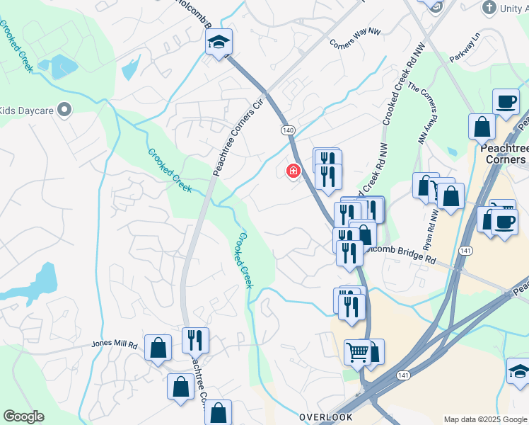 map of restaurants, bars, coffee shops, grocery stores, and more near 6380 Holcomb Way in Norcross
