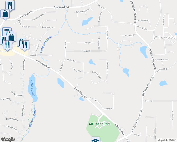 map of restaurants, bars, coffee shops, grocery stores, and more near 65 Crestwood Drive in Dallas