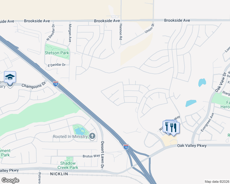 map of restaurants, bars, coffee shops, grocery stores, and more near 1028 Coto de Caza Court in Beaumont