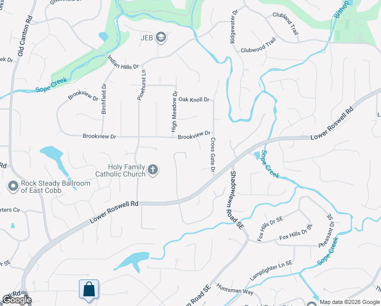 map of restaurants, bars, coffee shops, grocery stores, and more near 51 Peppertree Court Northeast in Marietta