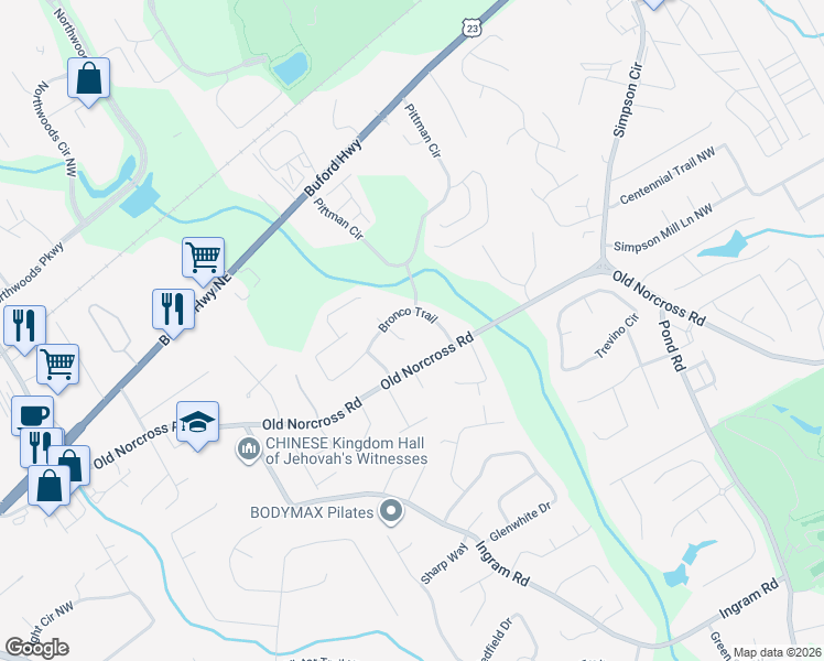 map of restaurants, bars, coffee shops, grocery stores, and more near 2627 Shetland Ln in Duluth