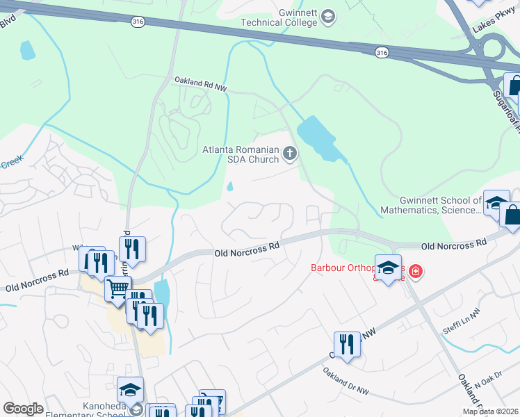 map of restaurants, bars, coffee shops, grocery stores, and more near 1335 Carlysle Park Drive in Lawrenceville