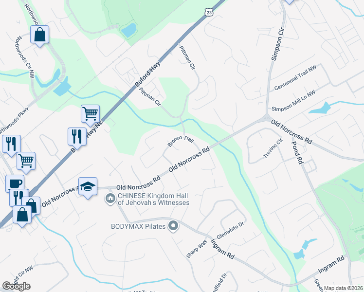 map of restaurants, bars, coffee shops, grocery stores, and more near 2627 Shetland Lane in Duluth