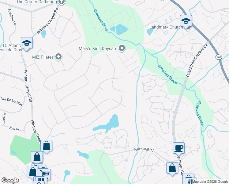 map of restaurants, bars, coffee shops, grocery stores, and more near 3124 Sumac Drive in Doraville