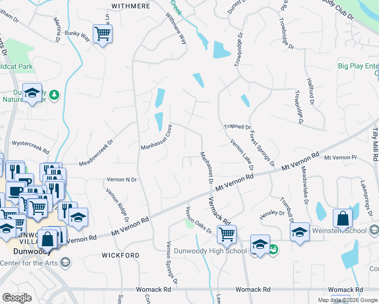 map of restaurants, bars, coffee shops, grocery stores, and more near 1637 Malfre Lane in Dunwoody
