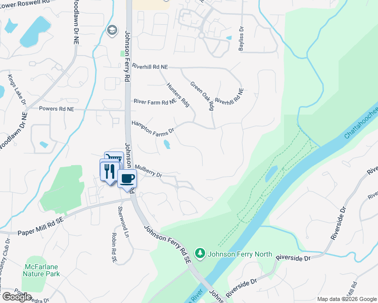 map of restaurants, bars, coffee shops, grocery stores, and more near 165 Club Ridge Drive in Marietta