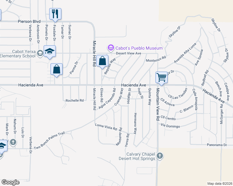 map of restaurants, bars, coffee shops, grocery stores, and more near in Desert Hot Springs