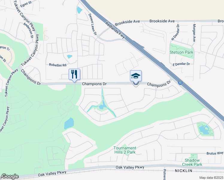 map of restaurants, bars, coffee shops, grocery stores, and more near 36379 Eagle Lane in Beaumont