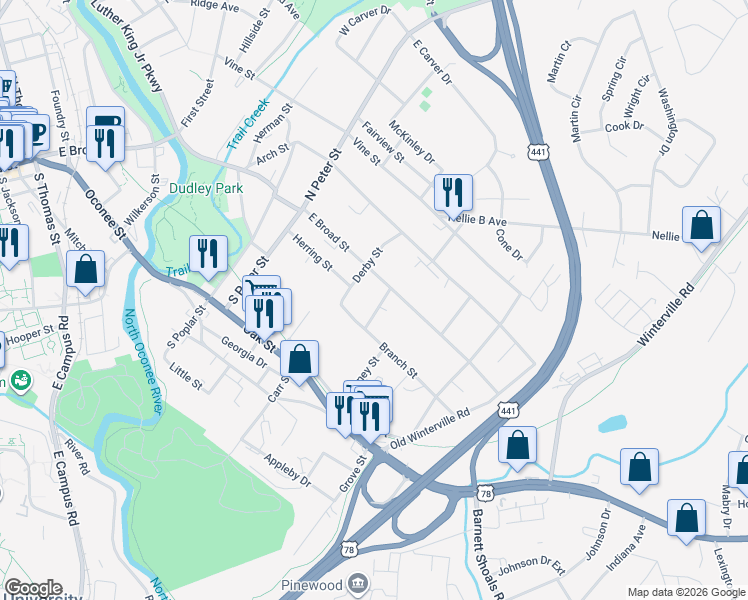 map of restaurants, bars, coffee shops, grocery stores, and more near in Athens