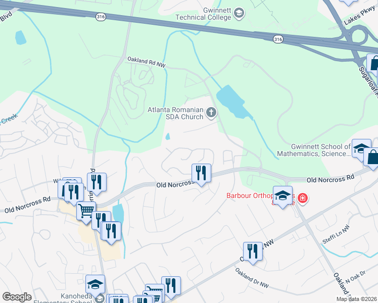 map of restaurants, bars, coffee shops, grocery stores, and more near 1335 Carlysle Park Drive in Lawrenceville