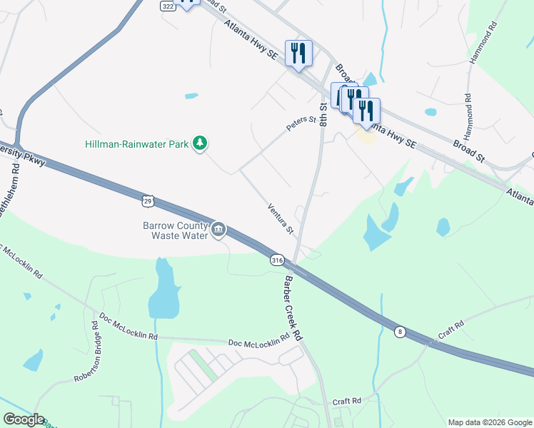 map of restaurants, bars, coffee shops, grocery stores, and more near 2026 Ventura Street in Statham