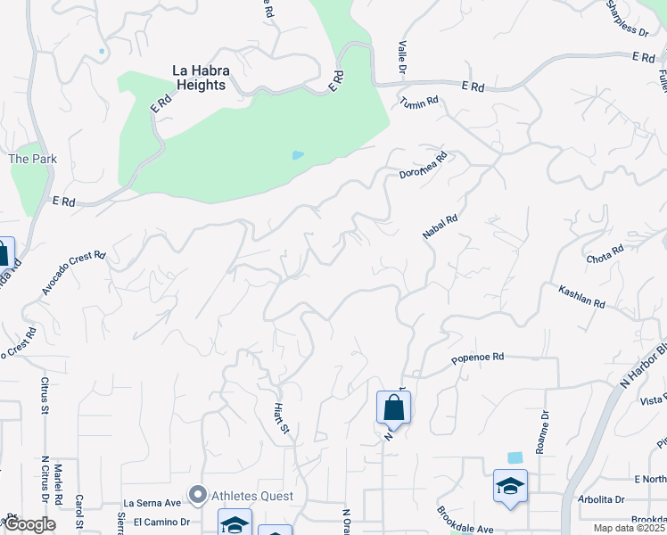map of restaurants, bars, coffee shops, grocery stores, and more near 918 Dorothea Road in La Habra Heights