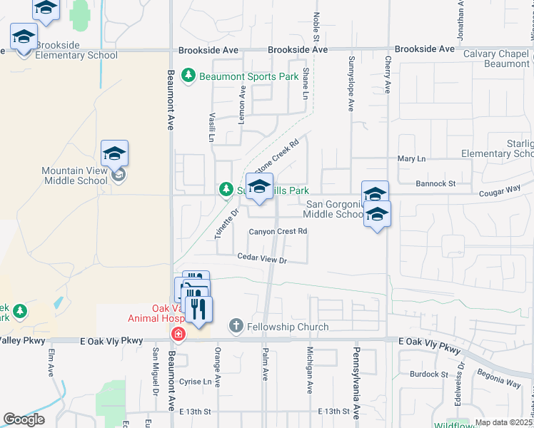 map of restaurants, bars, coffee shops, grocery stores, and more near 670 Winter Pine Street in Beaumont