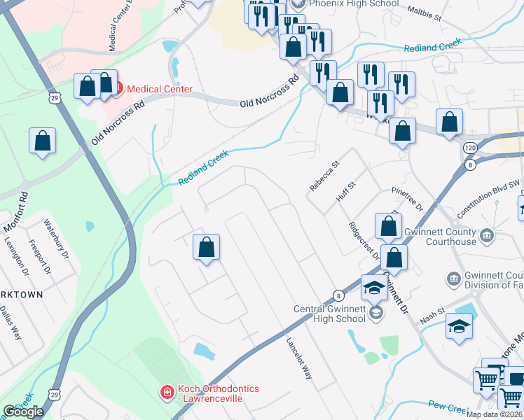 map of restaurants, bars, coffee shops, grocery stores, and more near 305 Craig Drive in Lawrenceville