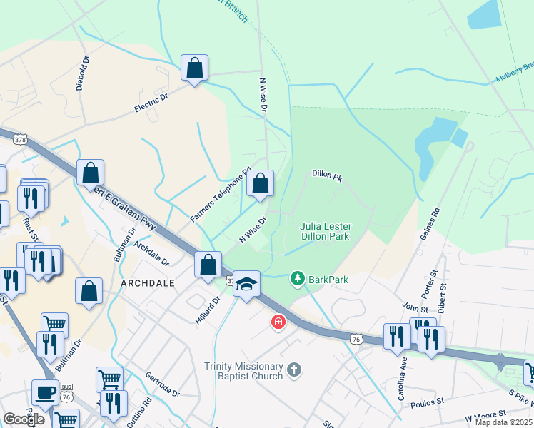 map of restaurants, bars, coffee shops, grocery stores, and more near 620 North Wise Drive in Sumter