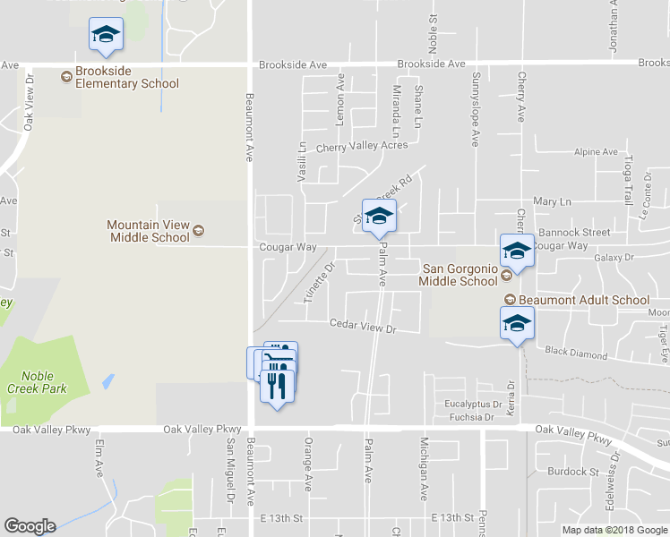 map of restaurants, bars, coffee shops, grocery stores, and more near 1580 Trinette Drive in Beaumont