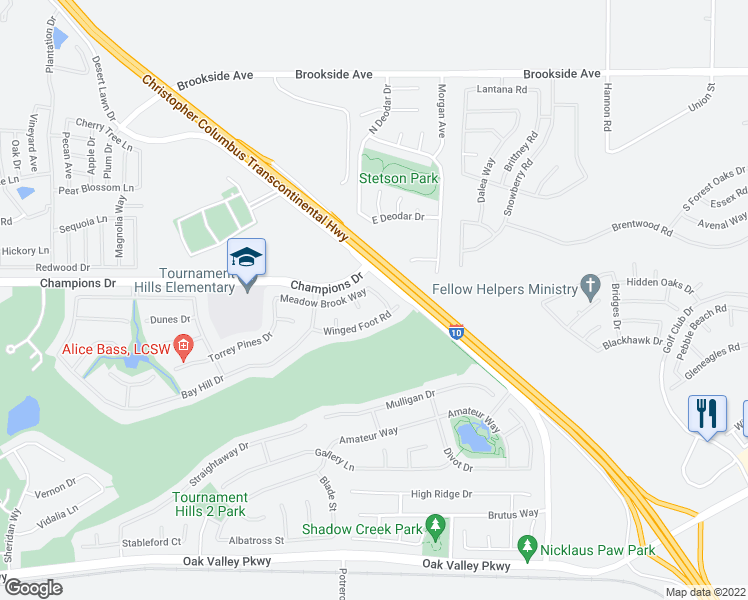 map of restaurants, bars, coffee shops, grocery stores, and more near 11543 Bunker Place in Beaumont