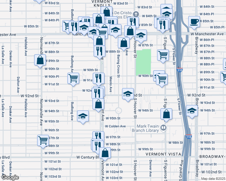 map of restaurants, bars, coffee shops, grocery stores, and more near 9111 Baring Cross Street in Los Angeles
